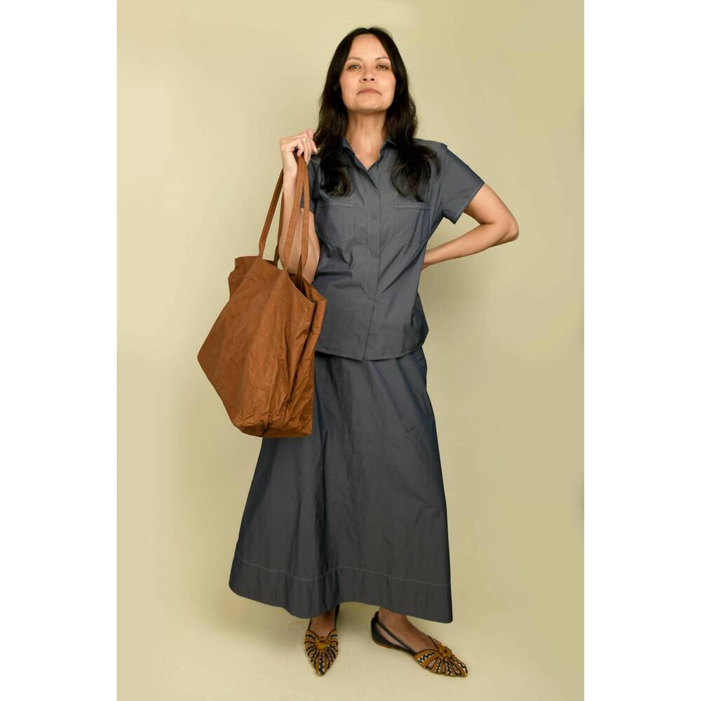 NEW KATHARINA HOVMAN a-line elastic waistband skirt in denim